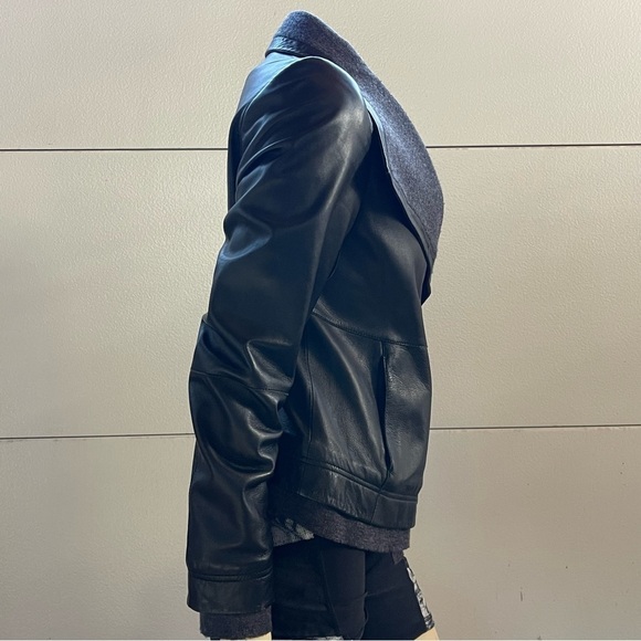 Andrew Marc Women's Asymmetrical shawl collar  Leather Jacket with wool lining - Picture 4 of 12